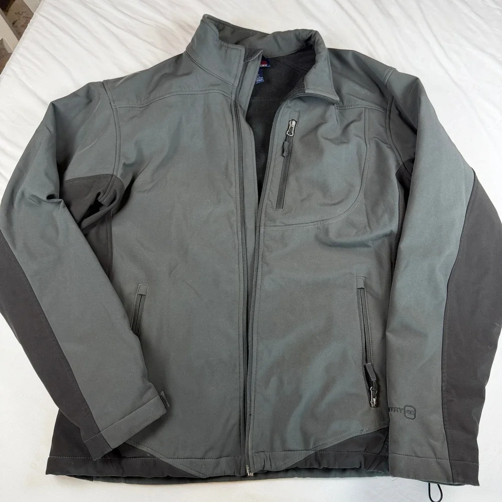 Free Country Mens Softshell Jacket Gray Black Water Resistant Fleece Lined M